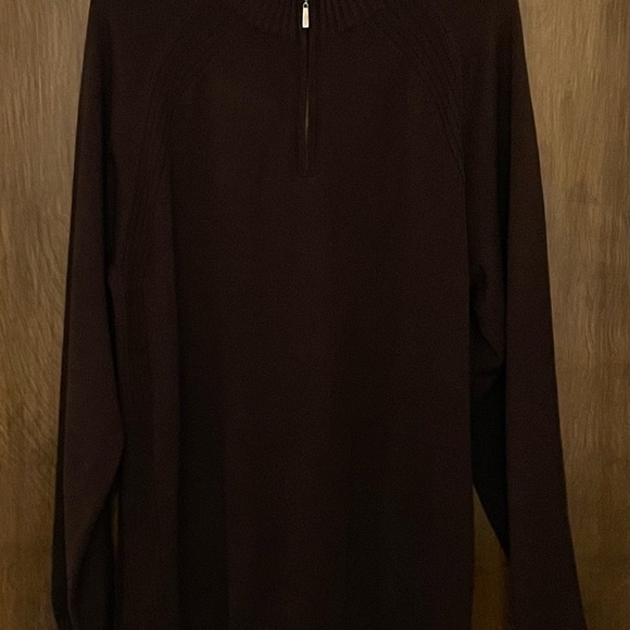 Cullen men’s brown 80% silk 1/4 zip mixed knit preppy cottage sweater, size L - Picture 4 of 15